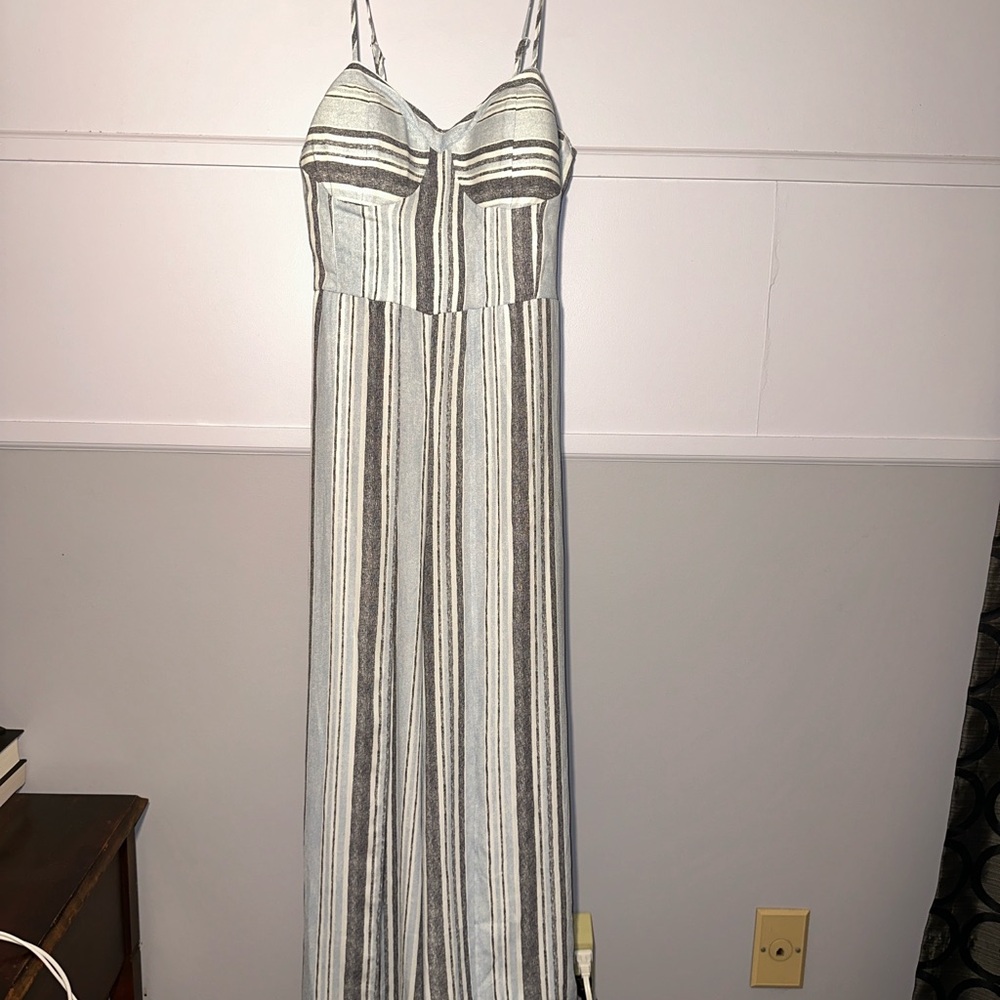 Blue and White Striped Jumpsuit